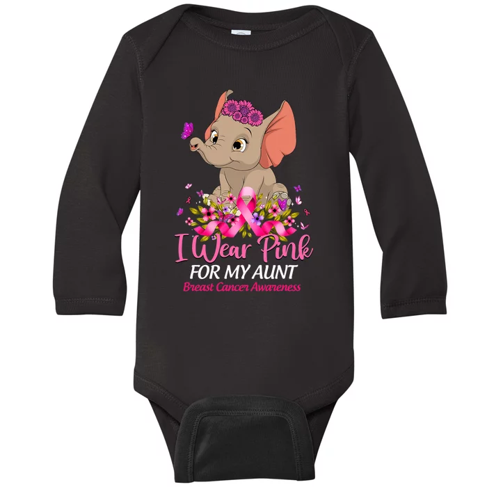 Breast Cancer Awareness Elephant I Wear Pink For My Aunt Baby Long Sleeve Bodysuit