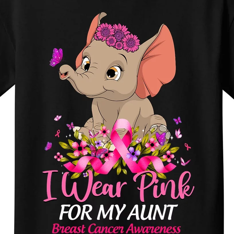 Breast Cancer Awareness Elephant I Wear Pink For My Aunt Kids T-Shirt