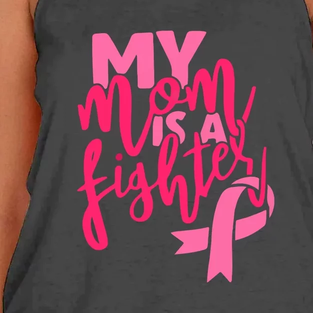 Breast Cancer Awareness My Mom Is A Fighter Family Matching Gift For Mother Women's Knotted Racerback Tank