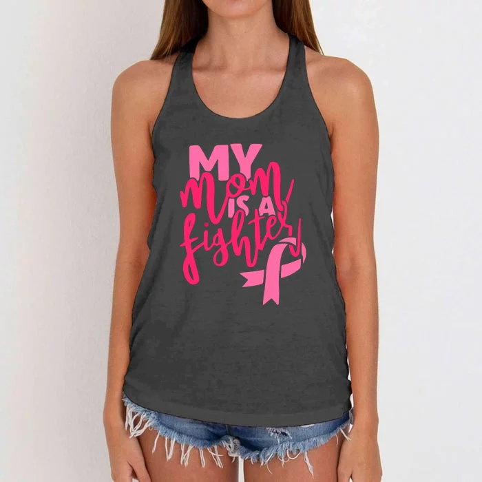 Breast Cancer Awareness My Mom Is A Fighter Family Matching Gift For Mother Women's Knotted Racerback Tank