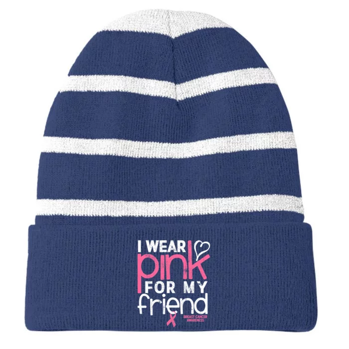 Breast Cancer Awareness Wear Pink Friend Breast Cancer Striped Beanie with Solid Band