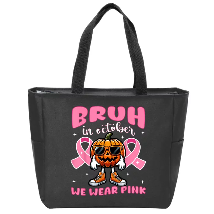 Breast Cancer Awareness Halloween Pumpkin Zip Tote Bag