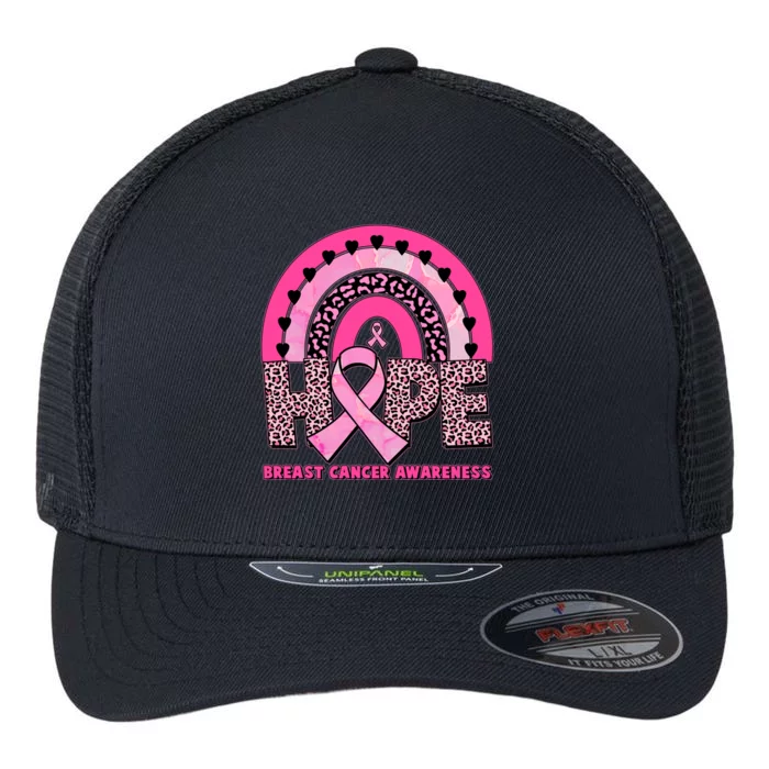 Breast Cancer Awareness Pink Leopard Print Rainbow Flexfit Unipanel Trucker Cap