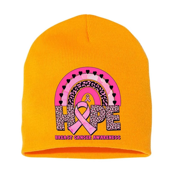 Breast Cancer Awareness Pink Leopard Print Rainbow Short Acrylic Beanie