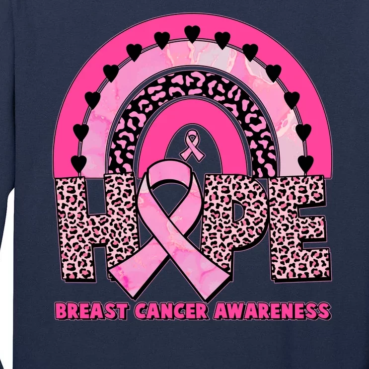 Breast Cancer Awareness Pink Leopard Print Rainbow Tall Long Sleeve T-Shirt