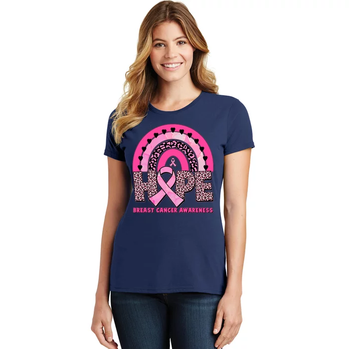 Breast Cancer Awareness Pink Leopard Print Rainbow Women's T-Shirt