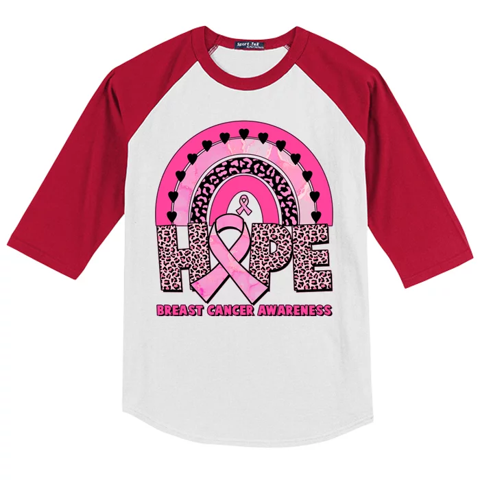 Breast Cancer Awareness Pink Leopard Print Rainbow Kids Colorblock Raglan Jersey