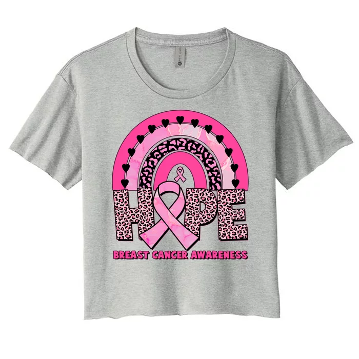 Breast Cancer Awareness Pink Leopard Print Rainbow Women's Crop Top Tee