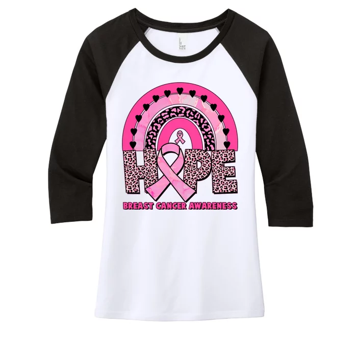 Breast Cancer Awareness Pink Leopard Print Rainbow Women's Tri-Blend 3/4-Sleeve Raglan Shirt