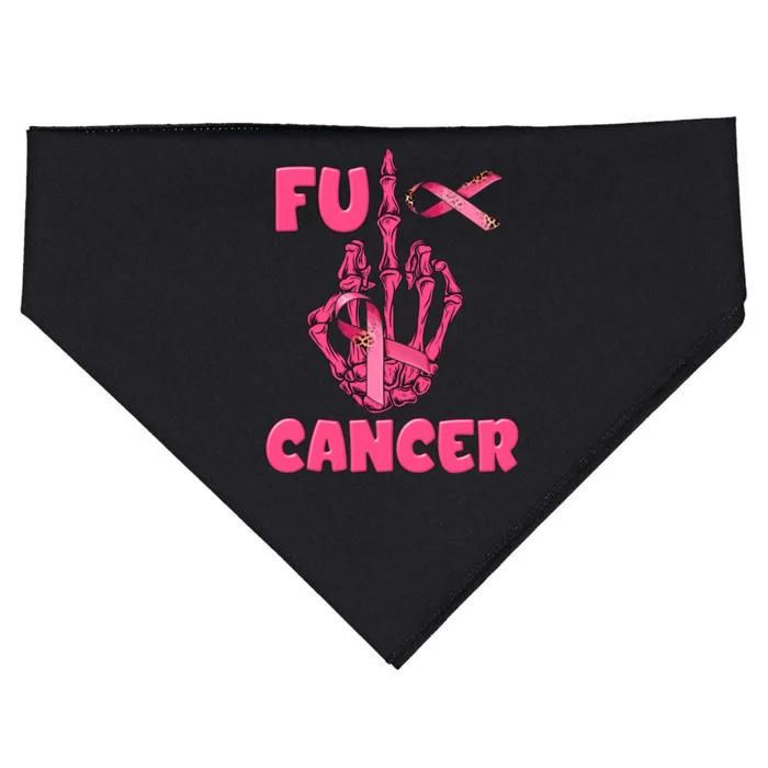 Breast Cancer Awareness Fu Cancer Skeleton Middle Finger Pink Ribbon USA-Made Doggie Bandana