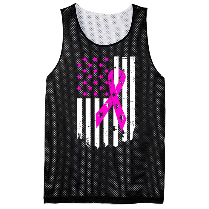 Breast Cancer Awareness Ribbon American Flag Mesh Reversible Basketball Jersey Tank