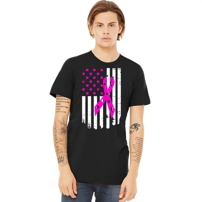 Breast Cancer Awareness Ribbon American Flag Premium T-Shirt