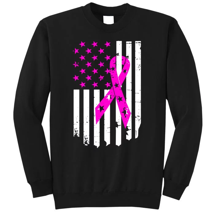 Breast Cancer Awareness Ribbon American Flag Tall Sweatshirt