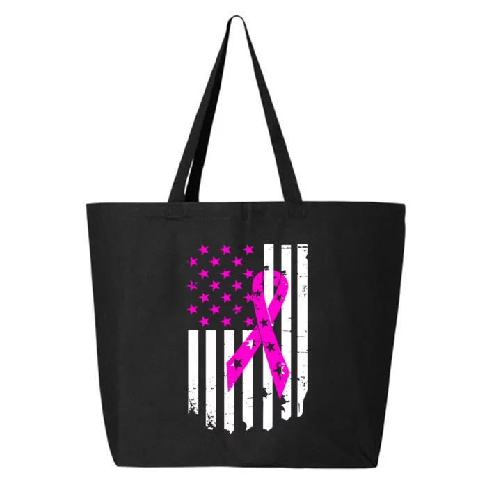 Breast Cancer Awareness Ribbon American Flag 25L Jumbo Tote