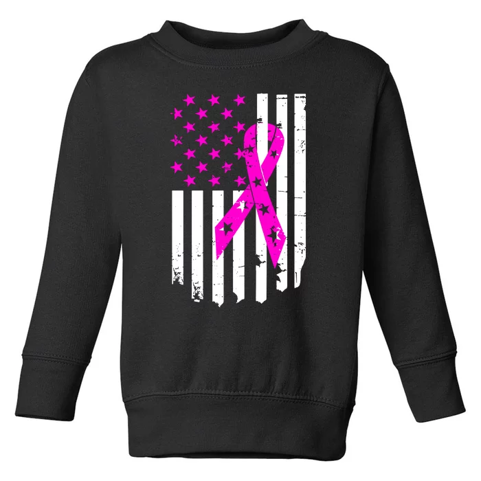 Breast Cancer Awareness Ribbon American Flag Toddler Sweatshirt