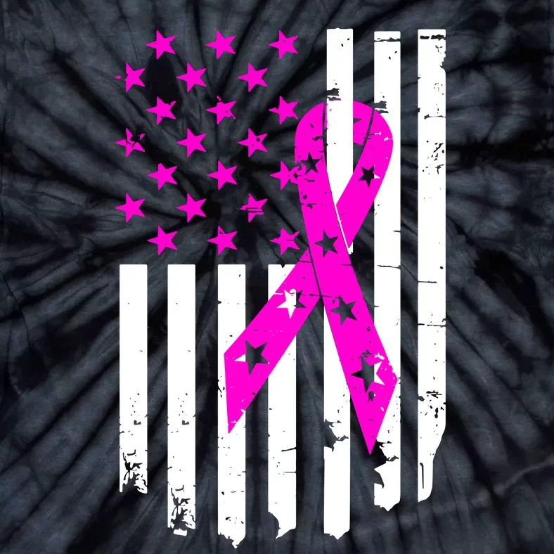 Breast Cancer Awareness Ribbon American Flag Tie-Dye T-Shirt