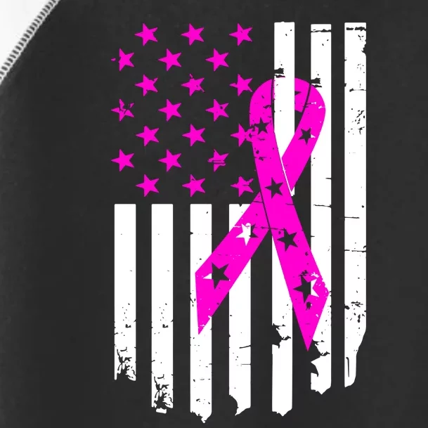 Breast Cancer Awareness Ribbon American Flag Toddler Fine Jersey T-Shirt