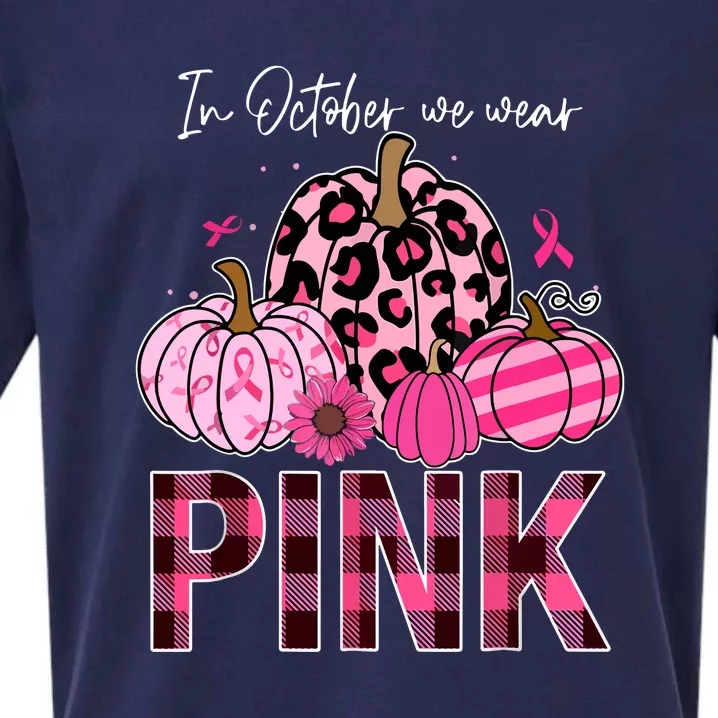 Breast Cancer Awareness In October We Wear Pink Pumpkin Gift Sueded Cloud Jersey T-Shirt