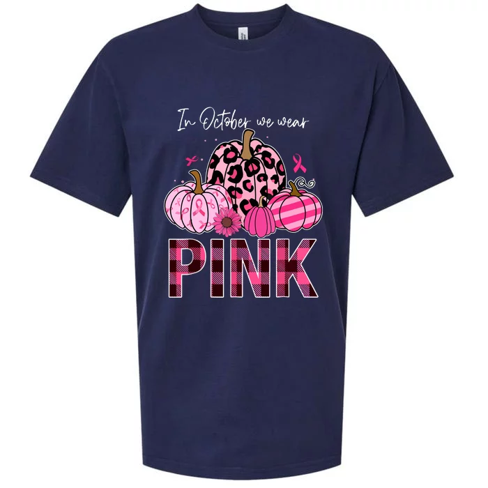 Breast Cancer Awareness In October We Wear Pink Pumpkin Gift Sueded Cloud Jersey T-Shirt