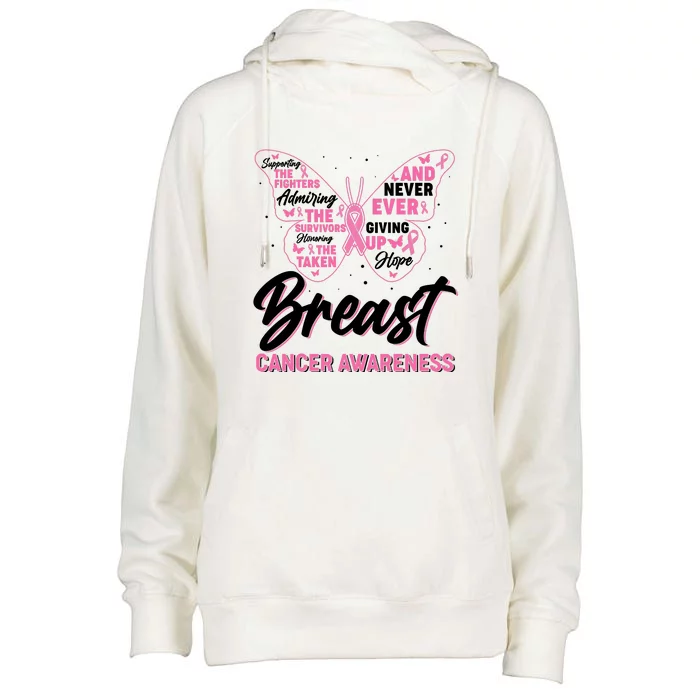 Breast Cancer Awareness Butterfly Womens Funnel Neck Pullover Hood