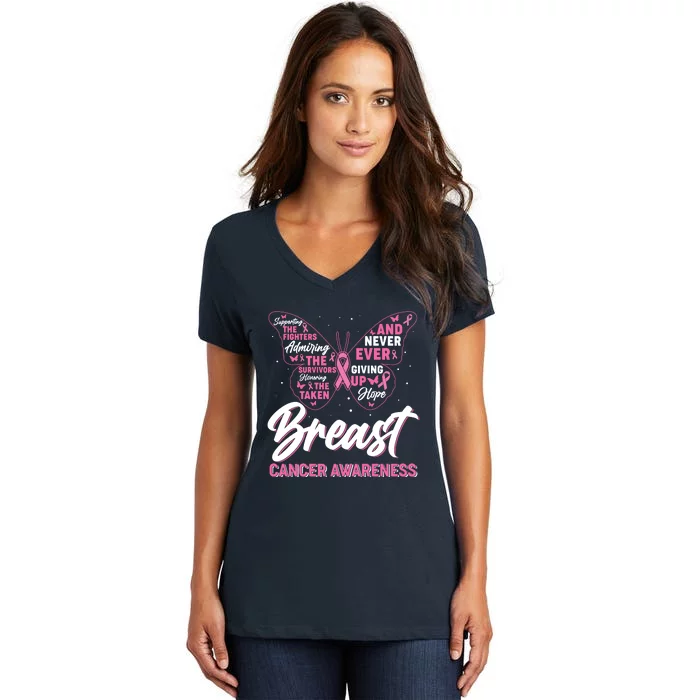 Breast Cancer Awareness Butterfly Women's V-Neck T-Shirt