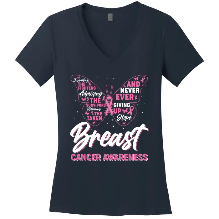 Breast Cancer Awareness Butterfly Women's V-Neck T-Shirt