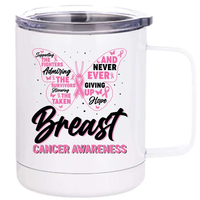 Breast Cancer Awareness Butterfly Front & Back 12oz Stainless Steel Tumbler Cup