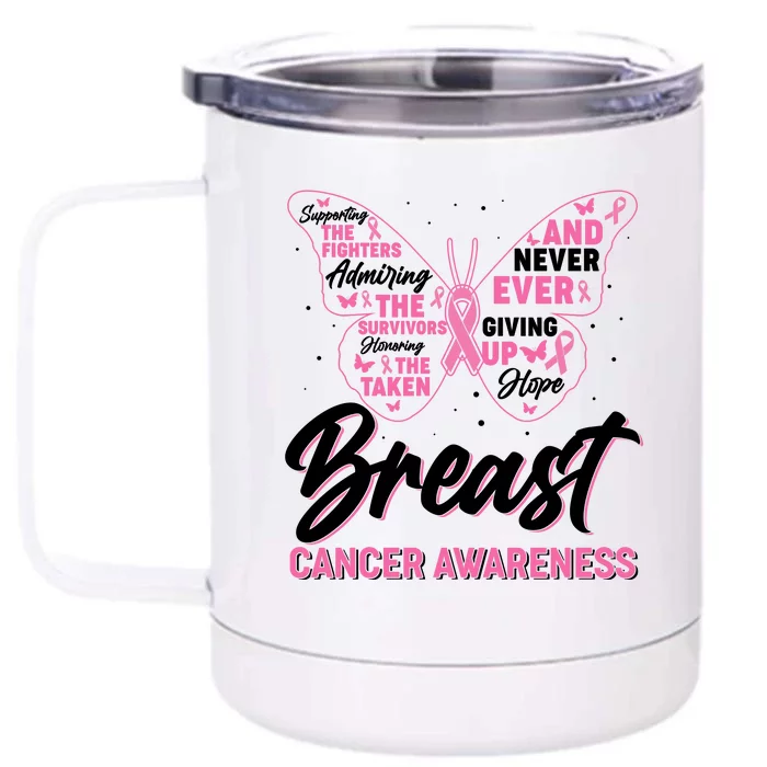 Breast Cancer Awareness Butterfly Front & Back 12oz Stainless Steel Tumbler Cup