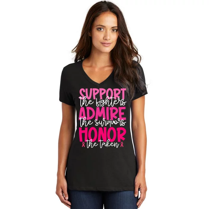 Breast Cancer Awareness Support Admire Honor Ribbon Women's V-Neck T-Shirt