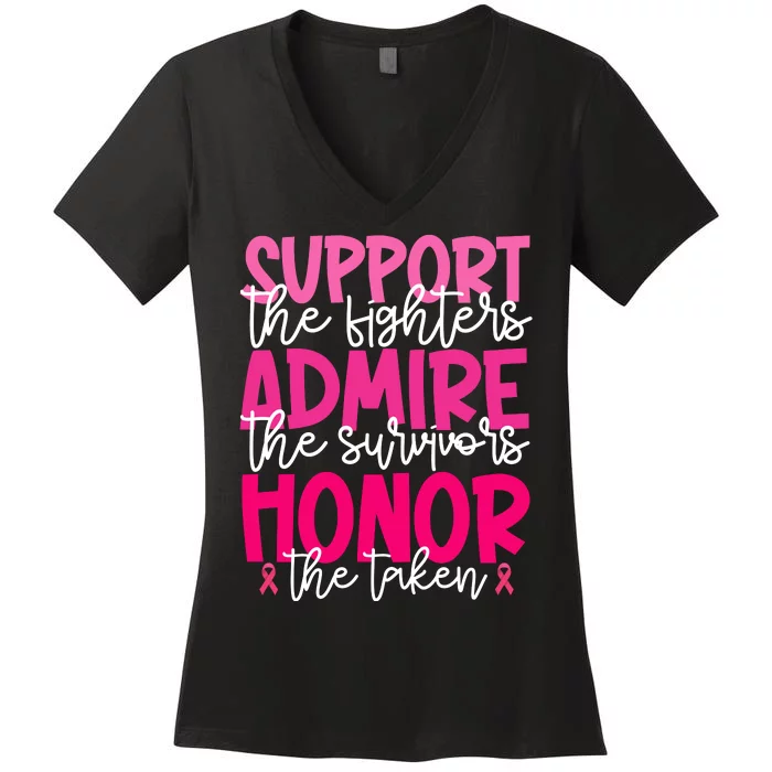 Breast Cancer Awareness Support Admire Honor Ribbon Women's V-Neck T-Shirt