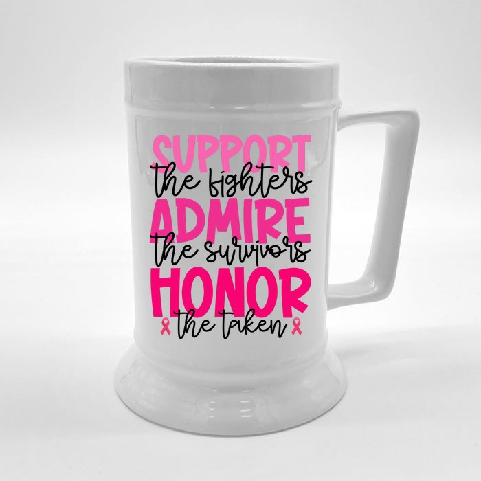 Breast Cancer Awareness Support Admire Honor Ribbon Front & Back Beer Stein