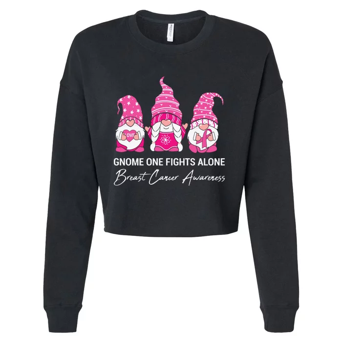 Breast Cancer Awareness Gnome No One Fights Alone Cropped Pullover Crew