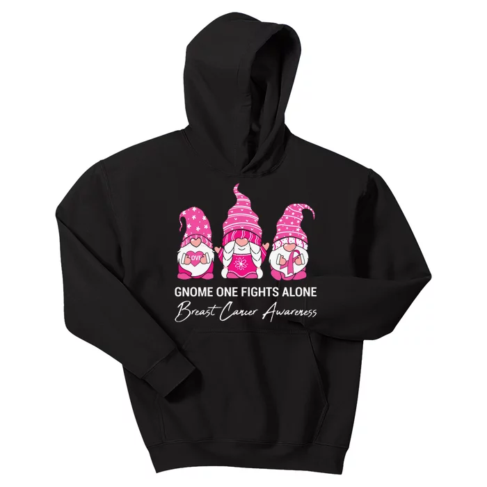 Breast Cancer Awareness Gnome No One Fights Alone Kids Hoodie