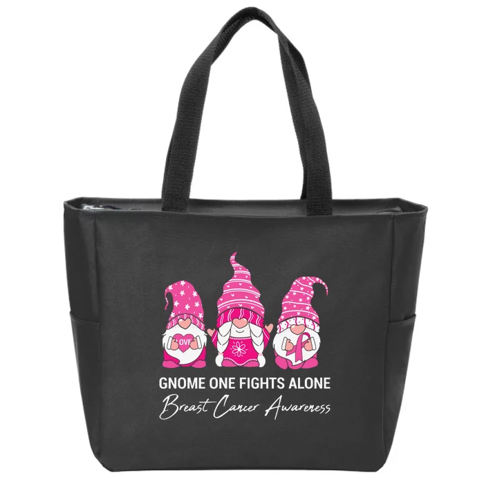 Breast Cancer Awareness Gnome No One Fights Alone Zip Tote Bag