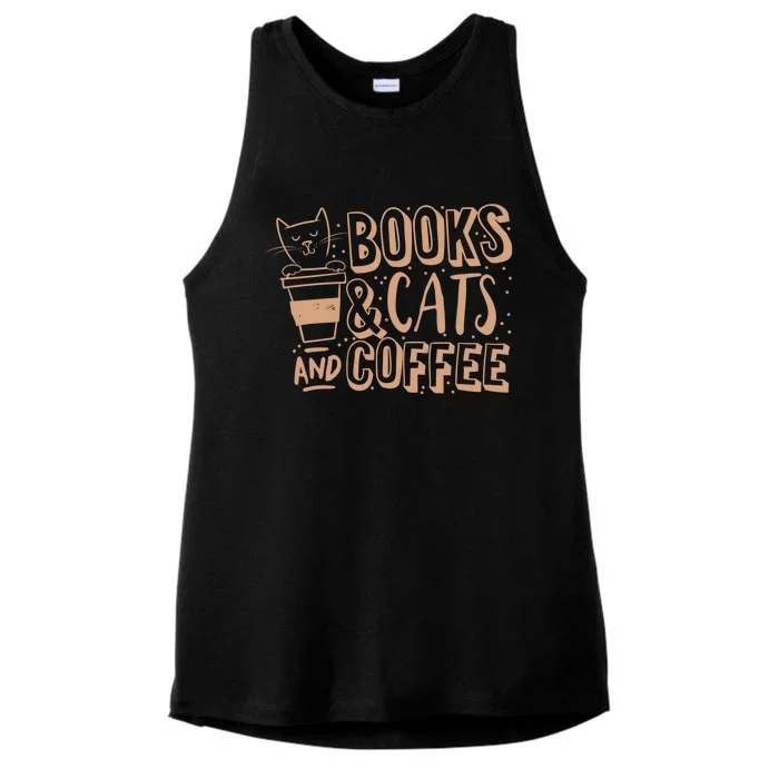 Books Cats And Coffee Lover Ladies Tri-Blend Wicking Tank