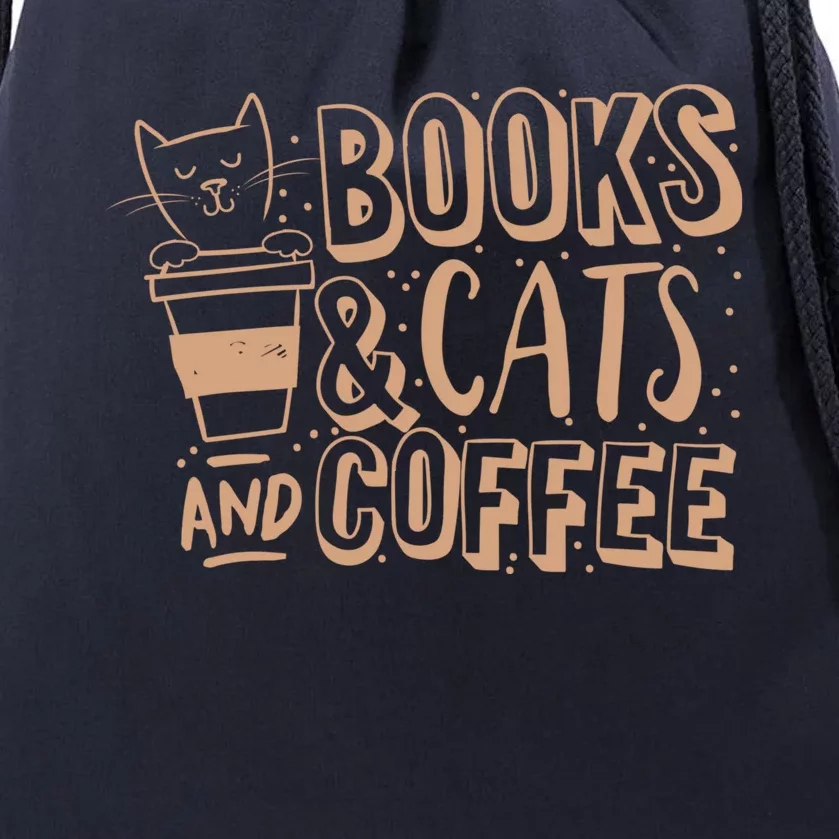 Books Cats And Coffee Lover Drawstring Bag