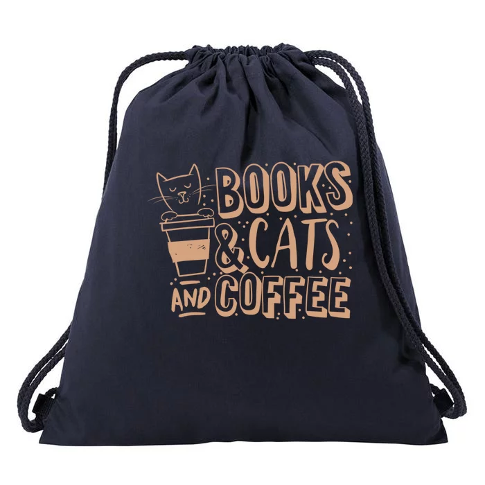 Books Cats And Coffee Lover Drawstring Bag