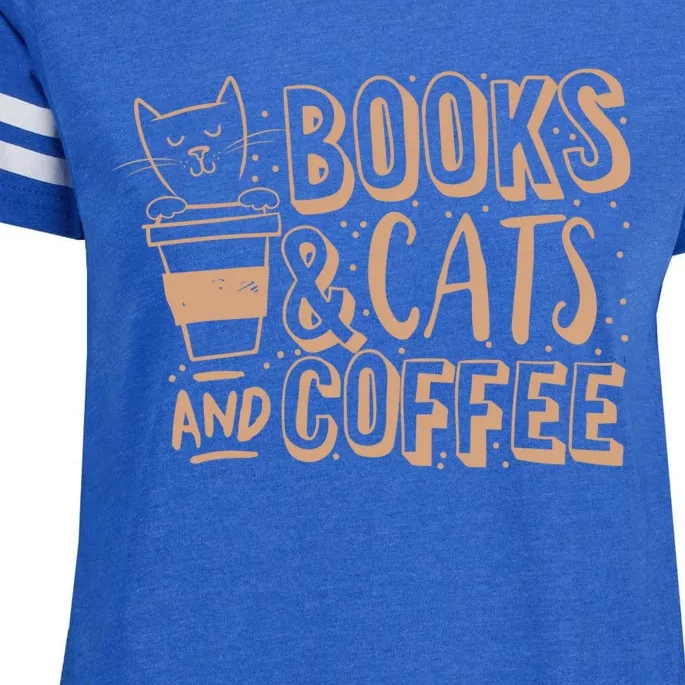 Books Cats And Coffee Lover Enza Ladies Jersey Football T-Shirt