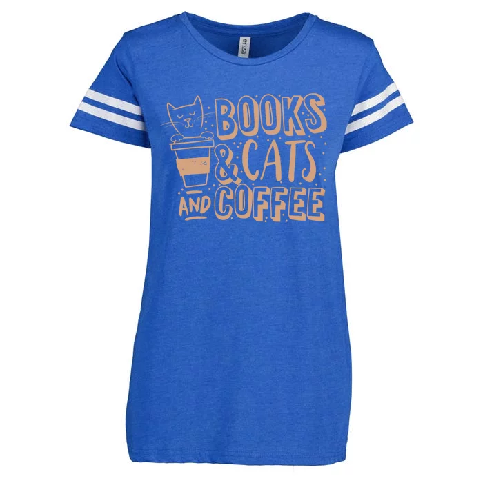 Books Cats And Coffee Lover Enza Ladies Jersey Football T-Shirt