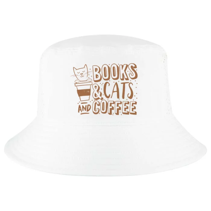 Books Cats And Coffee Lover Cool Comfort Performance Bucket Hat