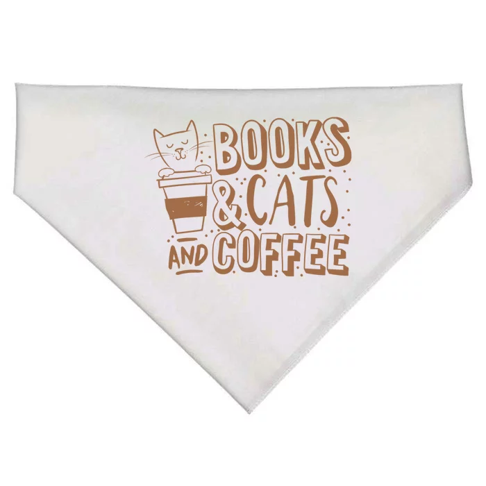 Books Cats And Coffee Lover USA-Made Doggie Bandana