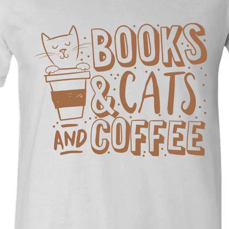 Books Cats And Coffee Lover V-Neck T-Shirt