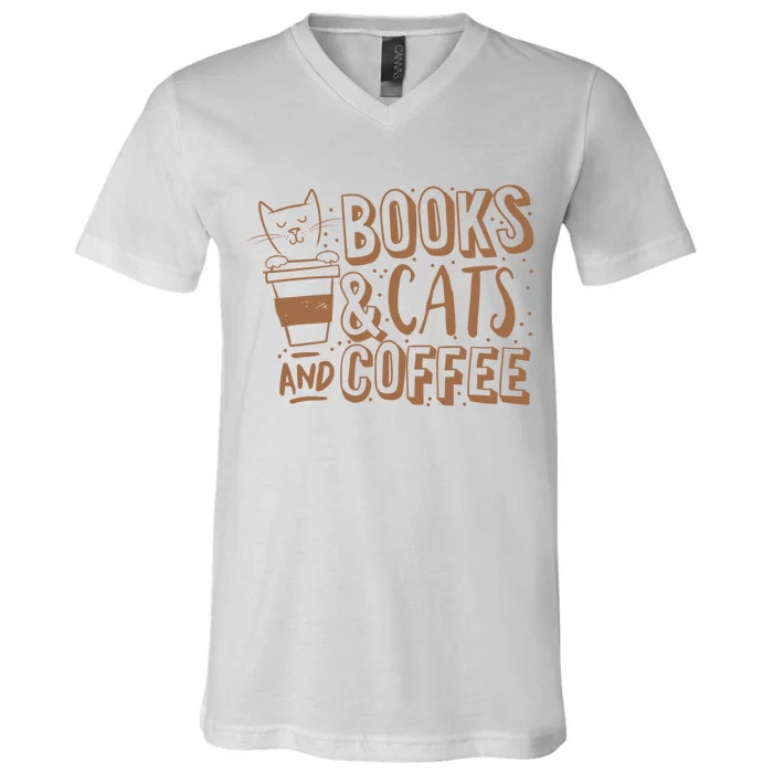 Books Cats And Coffee Lover V-Neck T-Shirt