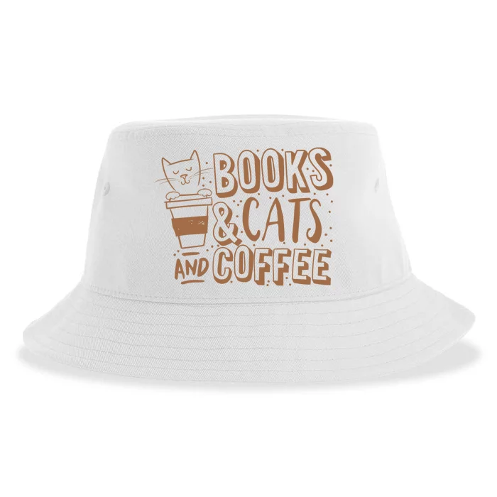 Books Cats And Coffee Lover Sustainable Bucket Hat