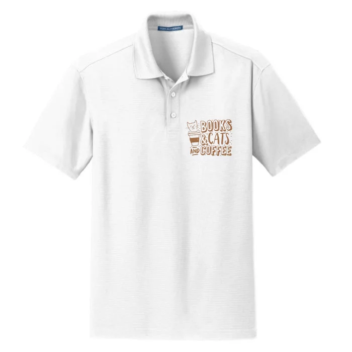 Books Cats And Coffee Lover Dry Zone Grid Performance Polo