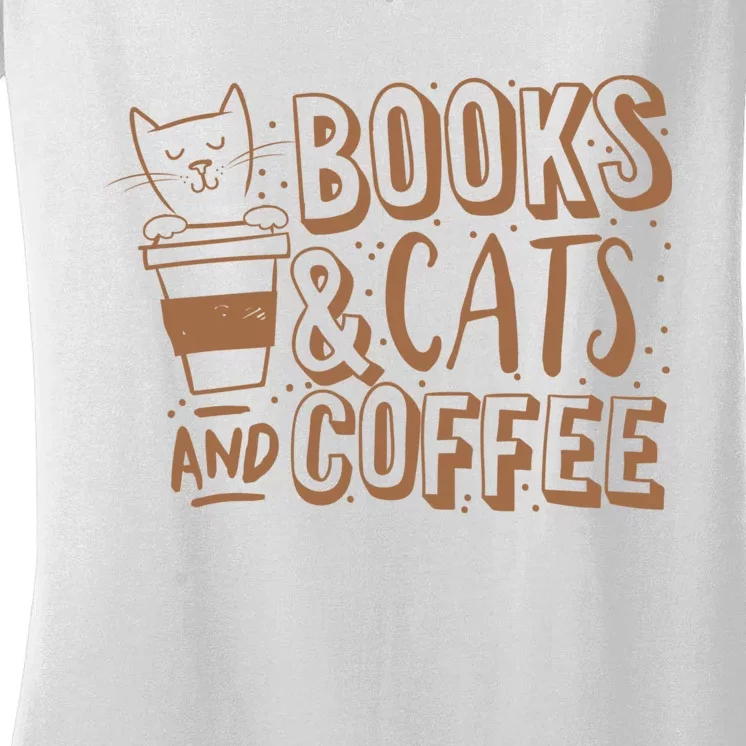 Books Cats And Coffee Lover Women's V-Neck T-Shirt