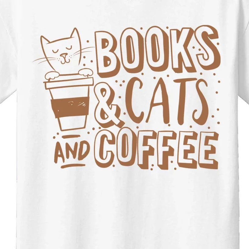 Books Cats And Coffee Lover Kids T-Shirt