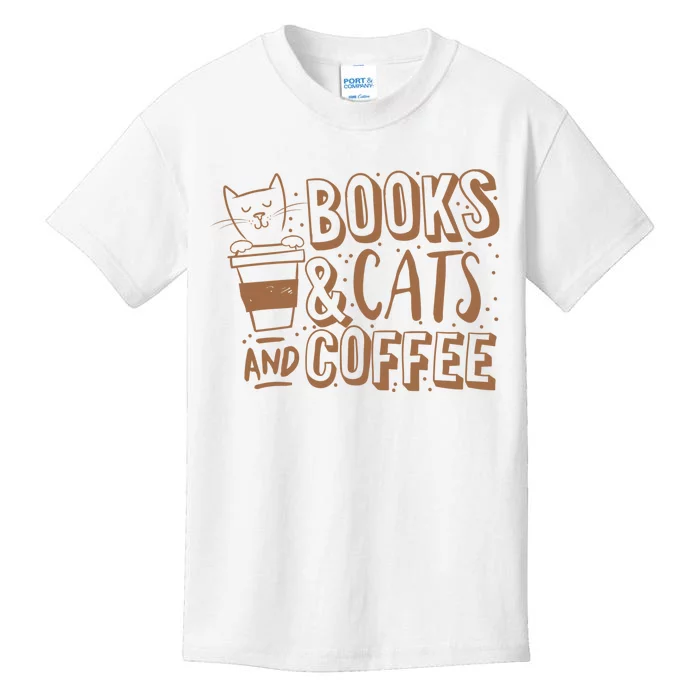 Books Cats And Coffee Lover Kids T-Shirt