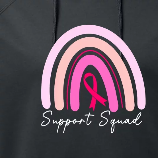 Breast Cancer Awareness Survivor Pink Ribbon Rainbow Support Squad Performance Fleece Hoodie