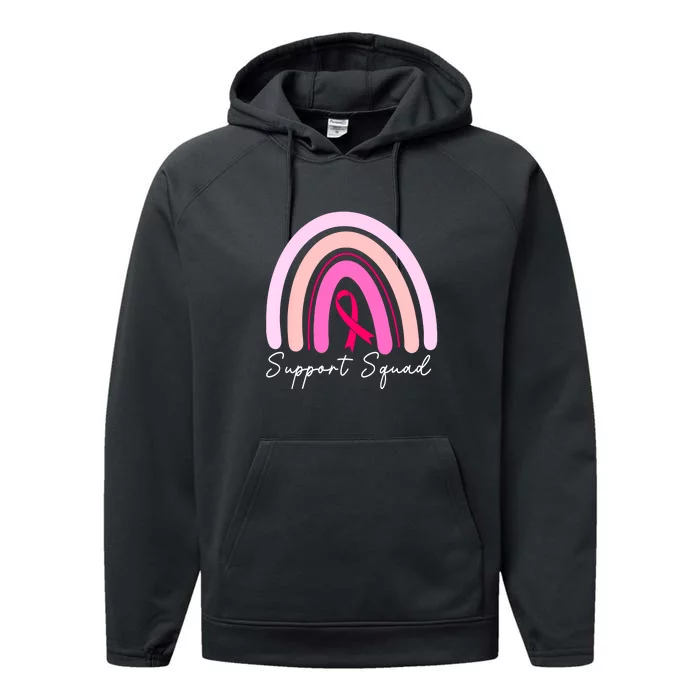 Breast Cancer Awareness Survivor Pink Ribbon Rainbow Support Squad Performance Fleece Hoodie